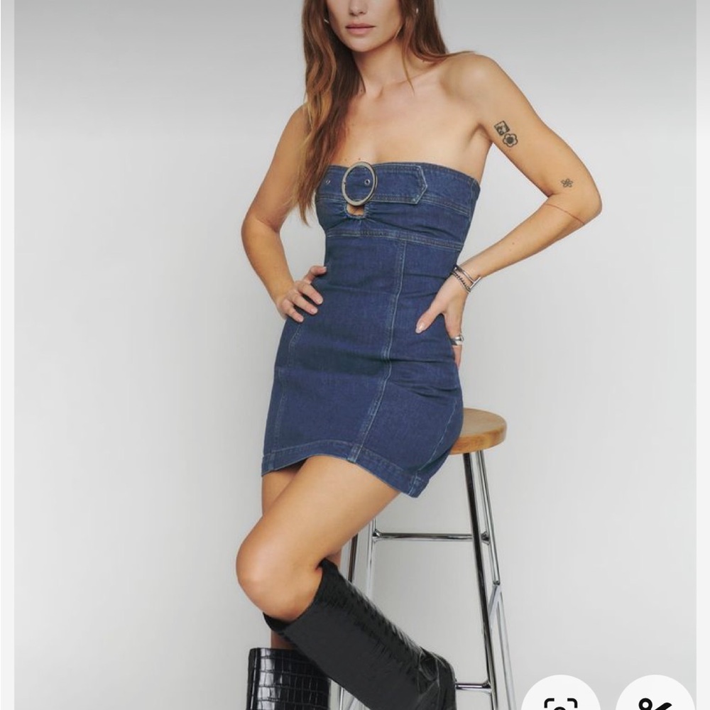 Reformation strapless dori denim mini dress